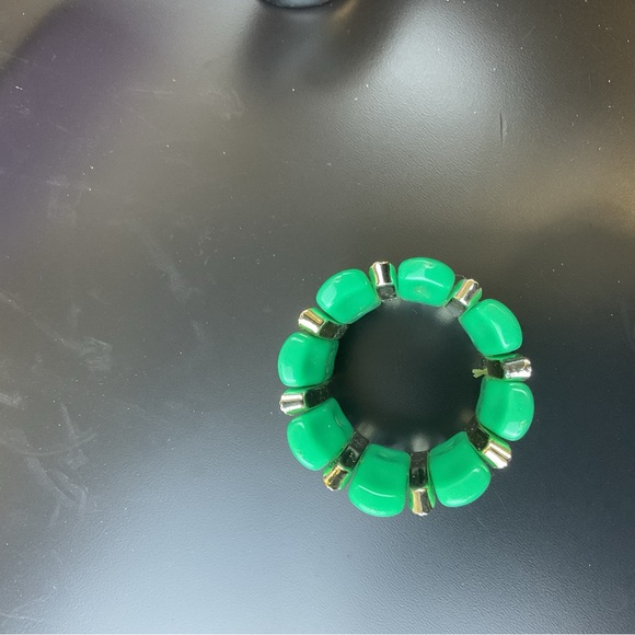 Green and silver  stretchy adjustable bracelet with faux diamonds/ rhinestones - Picture 6 of 11